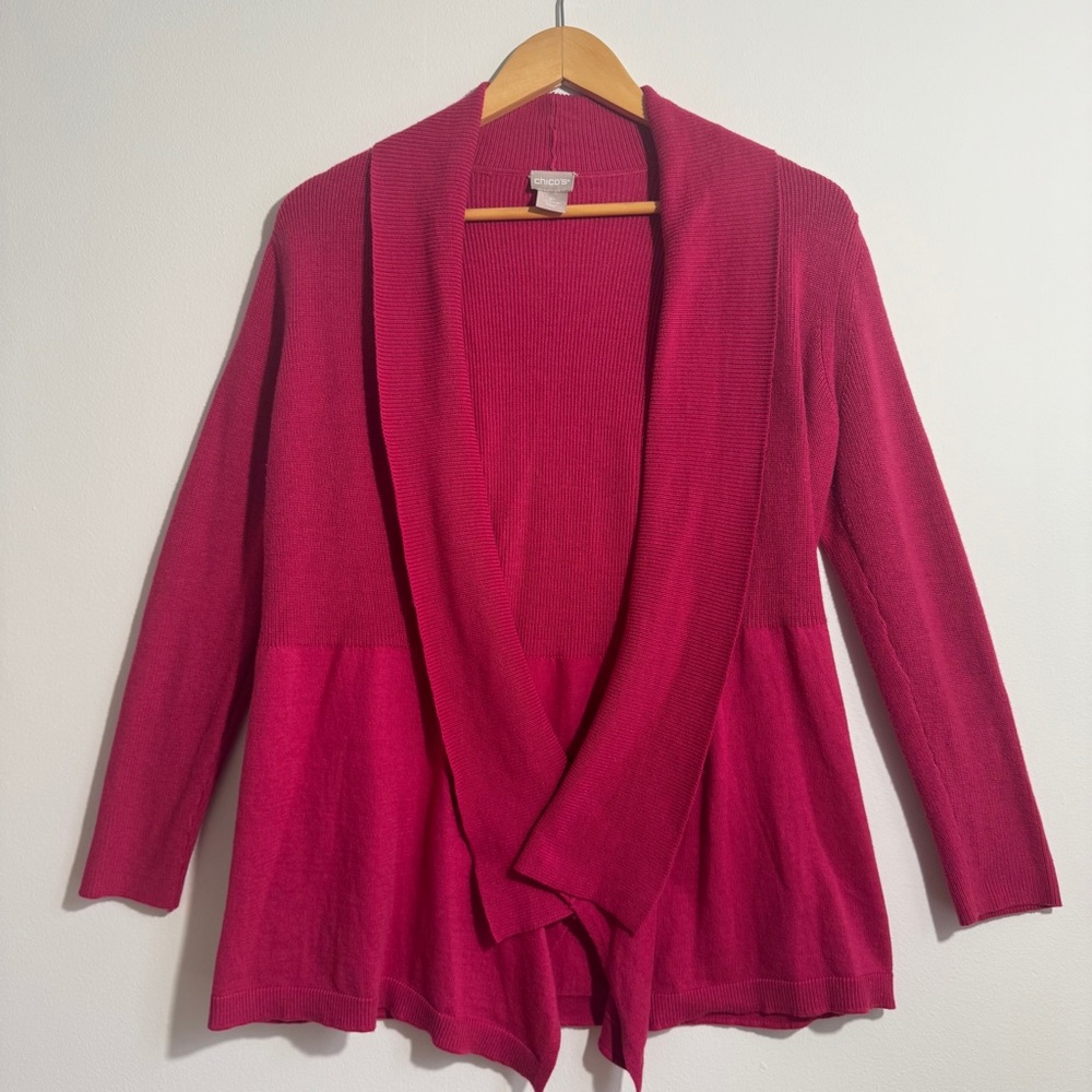 Chicos Raspberry Pink Open Front Cardigan Size 1P Medium‎ Petite
